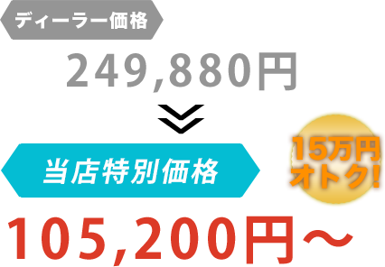 ディーラー価格249,880円がエイト株式会社だと105,200円～。15万円もお得！